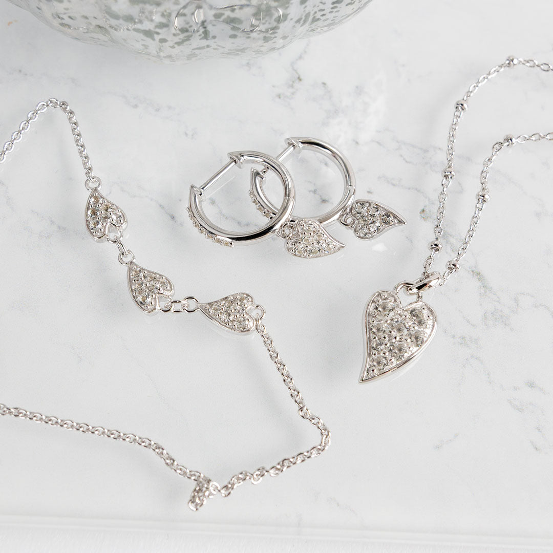 Kit Heath Sterling Silver Desire Kiss Precious Pave Heart Ball Chain Necklace