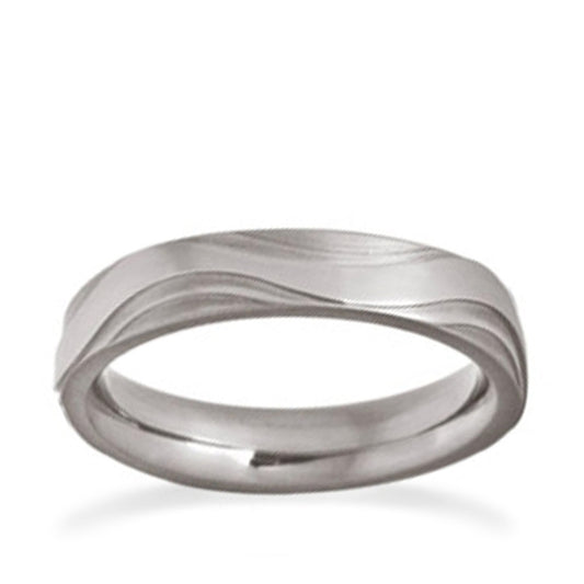 4mm Beach Wave Pattern Titanium Ring White Gold 4mm Beach Wave Pattern Titanium Ring White Gold