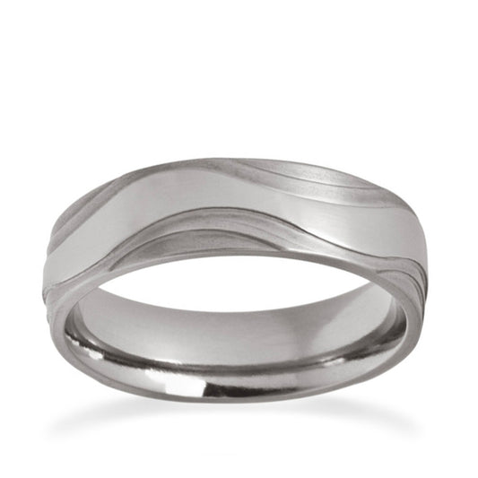 6mm Beach Wave Pattern Titanium Ring White Gold 6mm Beach Wave Pattern Titanium Ring White Gold