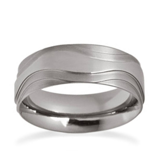 8mm Beach Wave Pattern Titanium Ring White Gold 8mm Beach Wave Pattern Titanium Ring White Gold