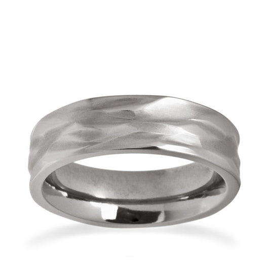 6mm Ripple Wave Pattern Titanium Ring White Gold 6mm Ripple Wave Pattern Titanium Ring White Gold