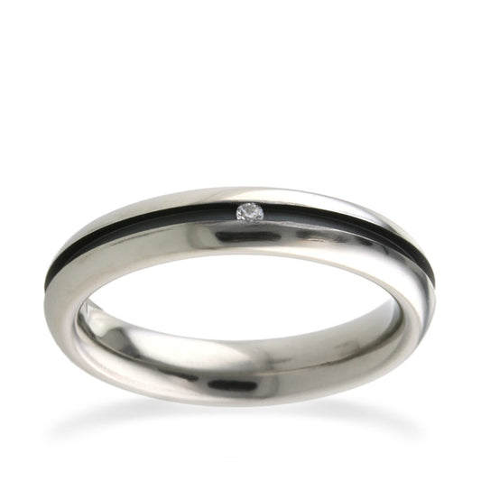 4mm Black Groove Pattern Titanium Diamond Ring White Gold 4mm Black Groove Pattern Titanium Diamond Ring White Gold