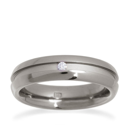 6mm Groove Pattern Titanium Diamond Ring White Gold 6mm Groove Pattern Titanium Diamond Ring White Gold