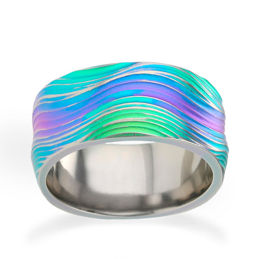 Titanium 10mm Rainbow Ocean Wave Patterned ring Titanium 10mm Rainbow Ocean Wave Patterned ring Titanium 10mm Rainbow Ocean Wave Patterned ring Titanium 10mm Rainbow Ocean Wave Patterned ring