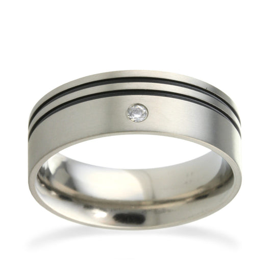 8mm Twin Infinite Groove Titanium Diamond Ring White Gold 8mm Twin Infinite Groove Titanium Diamond Ring White Gold