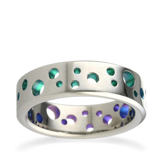 6mm Celestial Pattern Titanium Ring White Gold 6mm Celestial Pattern Titanium Ring White Gold
