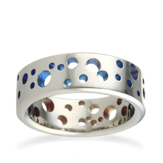 8mm Celestial Pattern Titanium Ring White Gold 8mm Celestial Pattern Titanium Ring White Gold