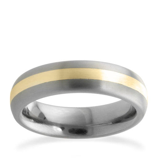 6mm Oval Inlay Titanium Ring Yellow Gold 6mm Oval Inlay Titanium Ring Yellow Gold