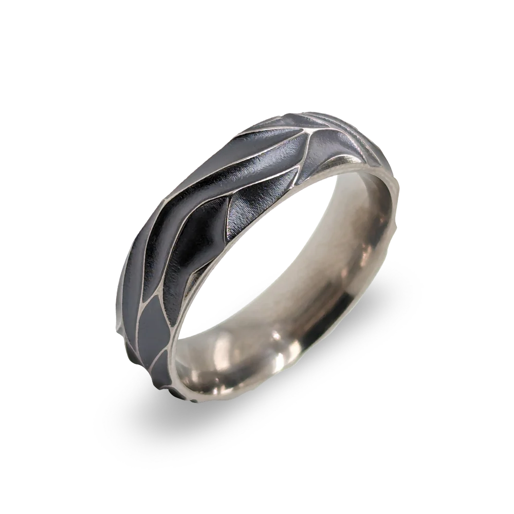 6mm Tidal Wave Carved Patterned Titanium Wedding Ring