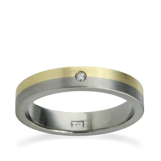 Two Tone 4mm Flat Shape Titanium Diamond Ring Yellow Gold Two Tone 4mm Flat Shape Titanium Diamond Ring Yellow Gold