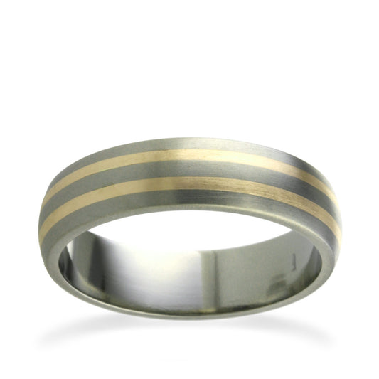 6mm D-Shape Stripes Titanium Ring Yellow Gold 6mm D-Shape Stripes Titanium Ring Yellow Gold
