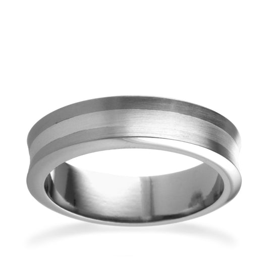 6mm Concave Stripe Titanium Ring White Gold 6mm Concave Stripe Titanium Ring White Gold