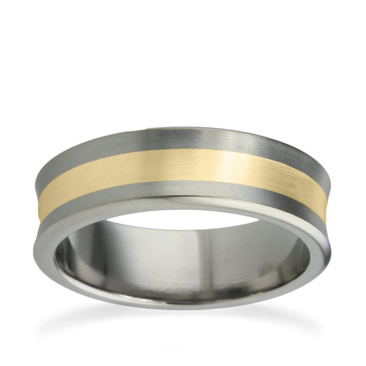8mm Concave Stripe Titanium Ring Yellow Gold 8mm Concave Stripe Titanium Ring Yellow Gold