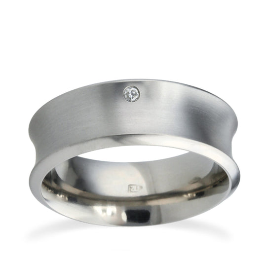 8mm Concave Pattern Diamond Titanium Ring White Gold 8mm Concave Pattern Diamond Titanium Ring White Gold