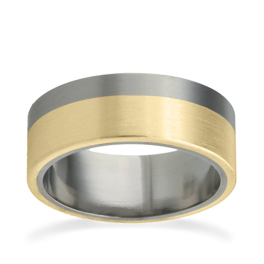 8mm One Stripe Flat Shape Titanium Ring Yellow Gold 8mm One Stripe Flat Shape Titanium Ring Yellow Gold