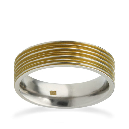 6mm Tan Beige Fissure Pattern Titanium Ring White Gold 6mm Tan Beige Fissure Pattern Titanium Ring White Gold