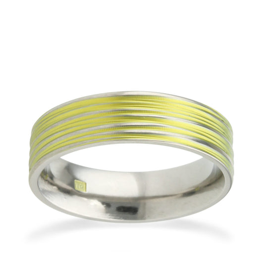 6mm Lemon Yellow Fissure Pattern Titanium Ring White Gold 6mm Lemon Yellow Fissure Pattern Titanium Ring White Gold