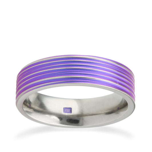 6mm Imperial Purple Fissure Pattern Titanium Ring White Gold 6mm Imperial Purple Fissure Pattern Titanium Ring White Gold