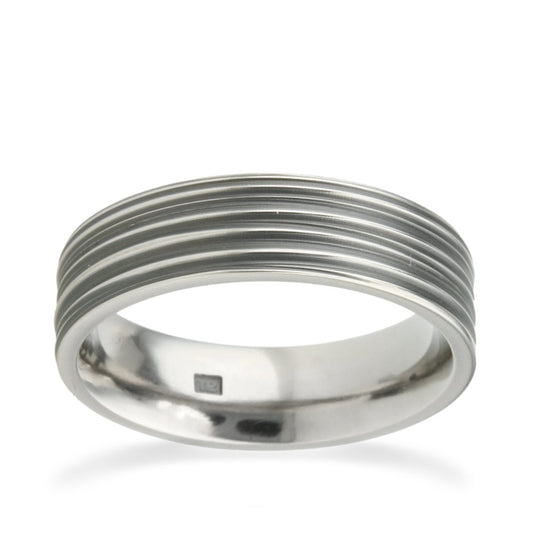 6mm Fissure Pattern Black Titanium Ring White Gold 6mm Fissure Pattern Black Titanium Ring White Gold