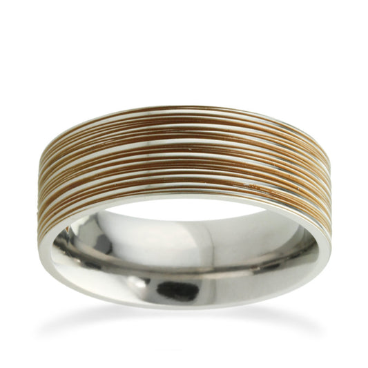 8mm Tan Beige Fissure Pattern Titanium Ring White Gold 8mm Tan Beige Fissure Pattern Titanium Ring White Gold