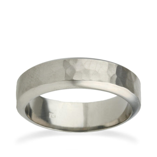6mm Hammered Pattern Titanium Ring White Gold 6mm Hammered Pattern Titanium Ring White Gold