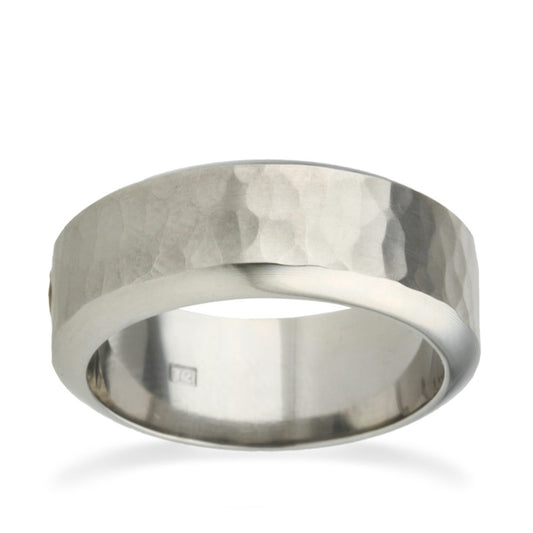 8mm Hammered Pattern Titanium Ring White Gold 8mm Hammered Pattern Titanium Ring White Gold