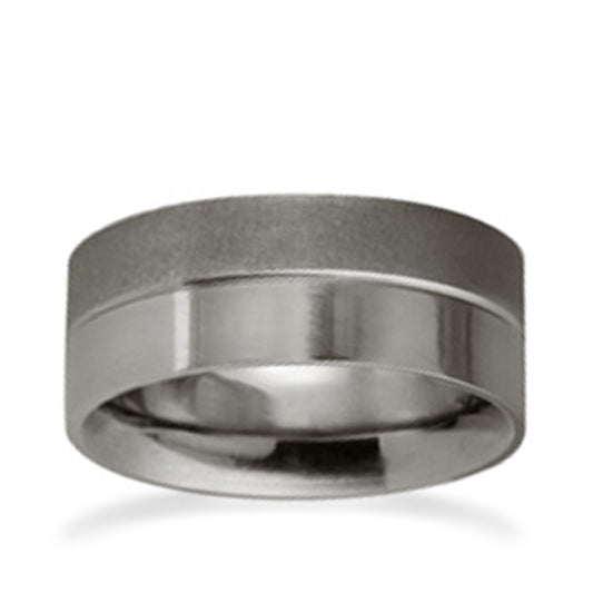 8mm Brushed and Polished Titanium Ring White Gold 8mm Brushed and Polished Titanium Ring White Gold