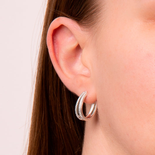 Milgrain Flow Sterling Silver Hoop Earrings White Gold Milgrain Flow Sterling Silver Hoop Earrings White Gold