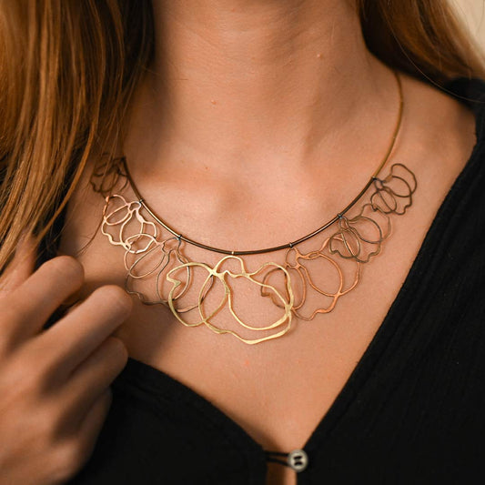 Garden Scribble Floral Statement Necklace White Gold Garden Scribble Floral Statement Necklace White Gold