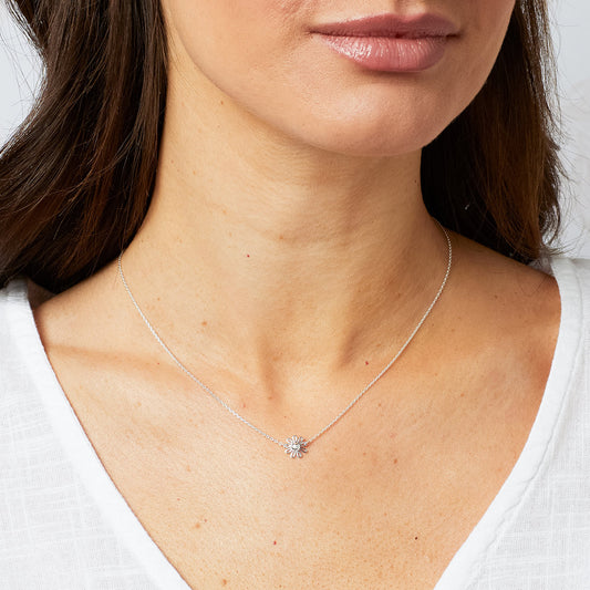 Laura Ashley Thorncliff Sparkle Daisy Sterling Silver Necklace White Gold Laura Ashley Thorncliff Sparkle Daisy Sterling Silver Necklace White Gold
