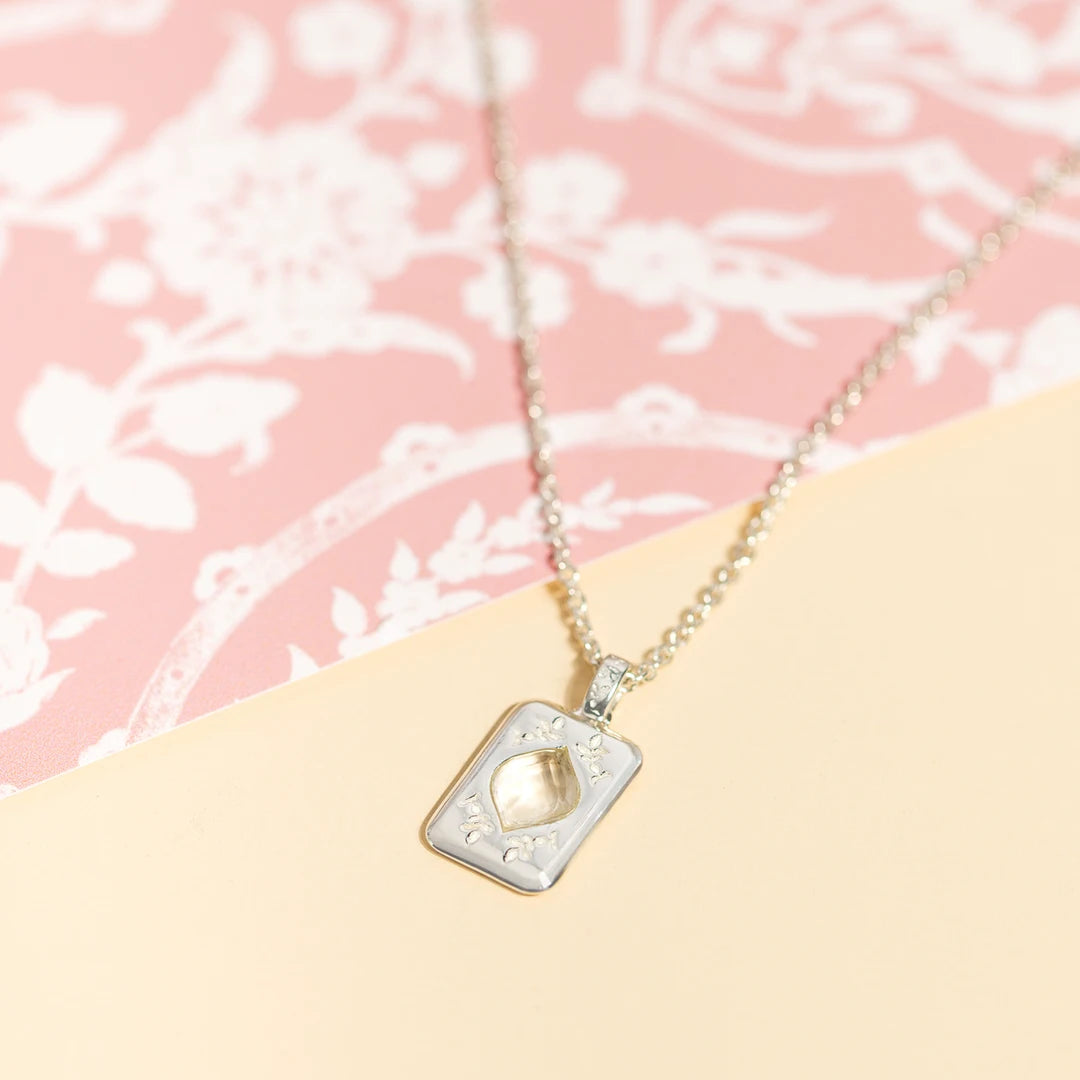 Laura Ashley Foscot Damask White Topaz Sterling Silver Necklace