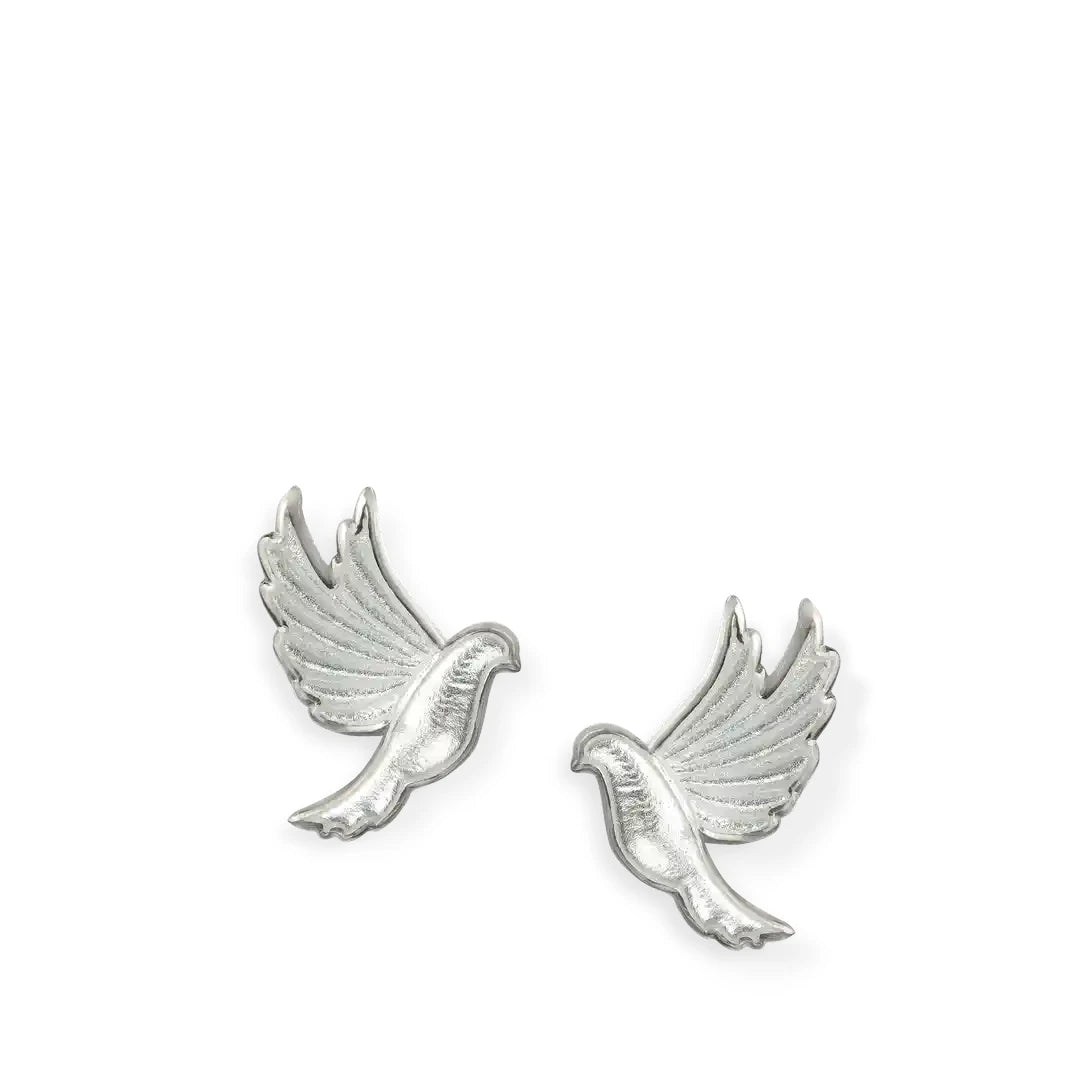 Nicole Barr Nature Peace Dove White Enamel Stud Earrings