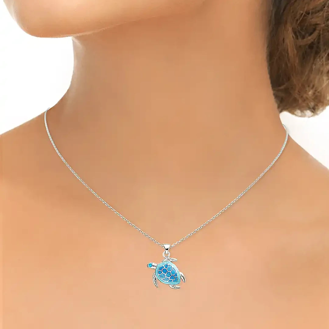 Nicole Barr Aqua Blue Enamel Sea Turtle Silver Pendant