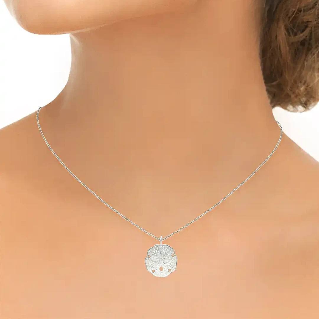 Nicole Barr White Enamel Nature Sand Dollar Silver Pendant