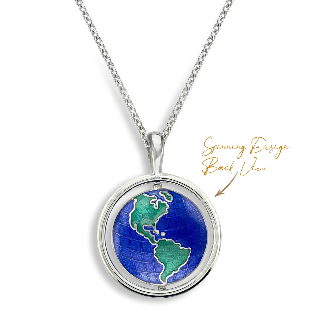 Nicole Barr Celestial Blue Planet Spinning Sterling Silver Enamel Pendant