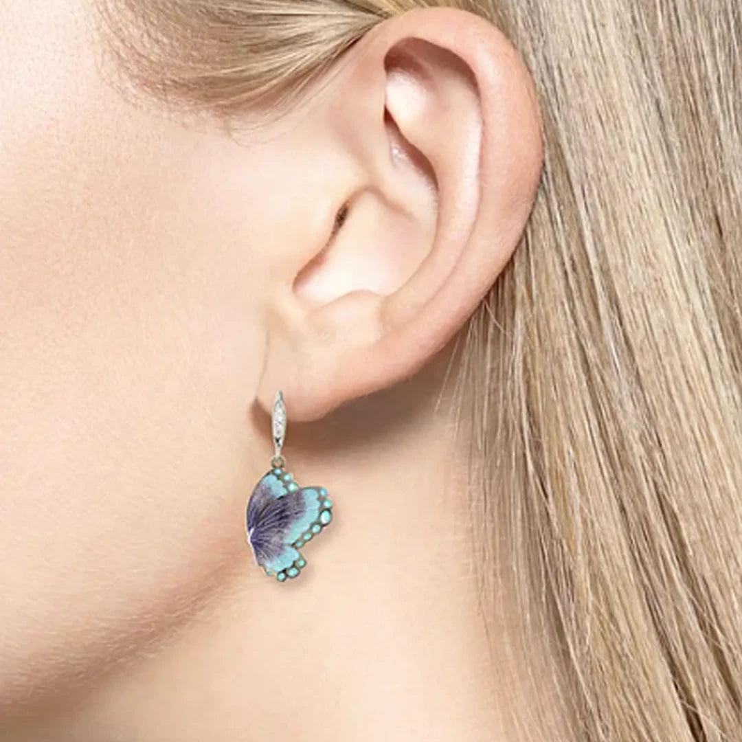 Nicole Barr Nature Blue Morpho Butterfly Flight Earrings