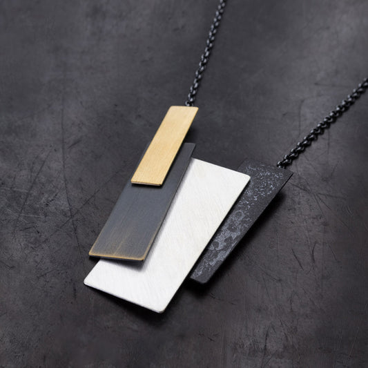 Organic Geometry Quatrain Rectangular Necklace White Gold Organic Geometry Quatrain Rectangular Necklace White Gold