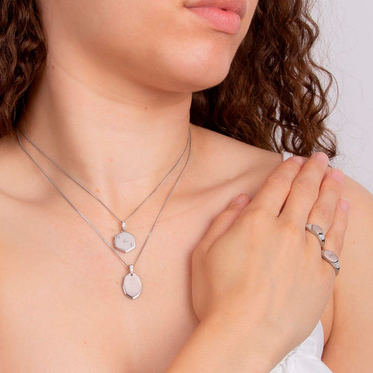 Fiorelli Elongated Octagon Sterling Silver Tag Pendant White Gold Fiorelli Elongated Octagon Sterling Silver Tag Pendant White Gold