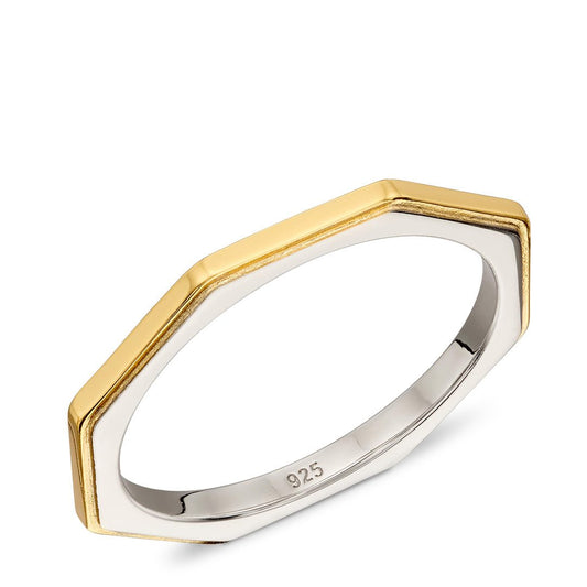 Fiorelli Layered Two Tone Octagon Sterling Silver Ring White Gold Fiorelli Layered Two Tone Octagon Sterling Silver Ring White Gold