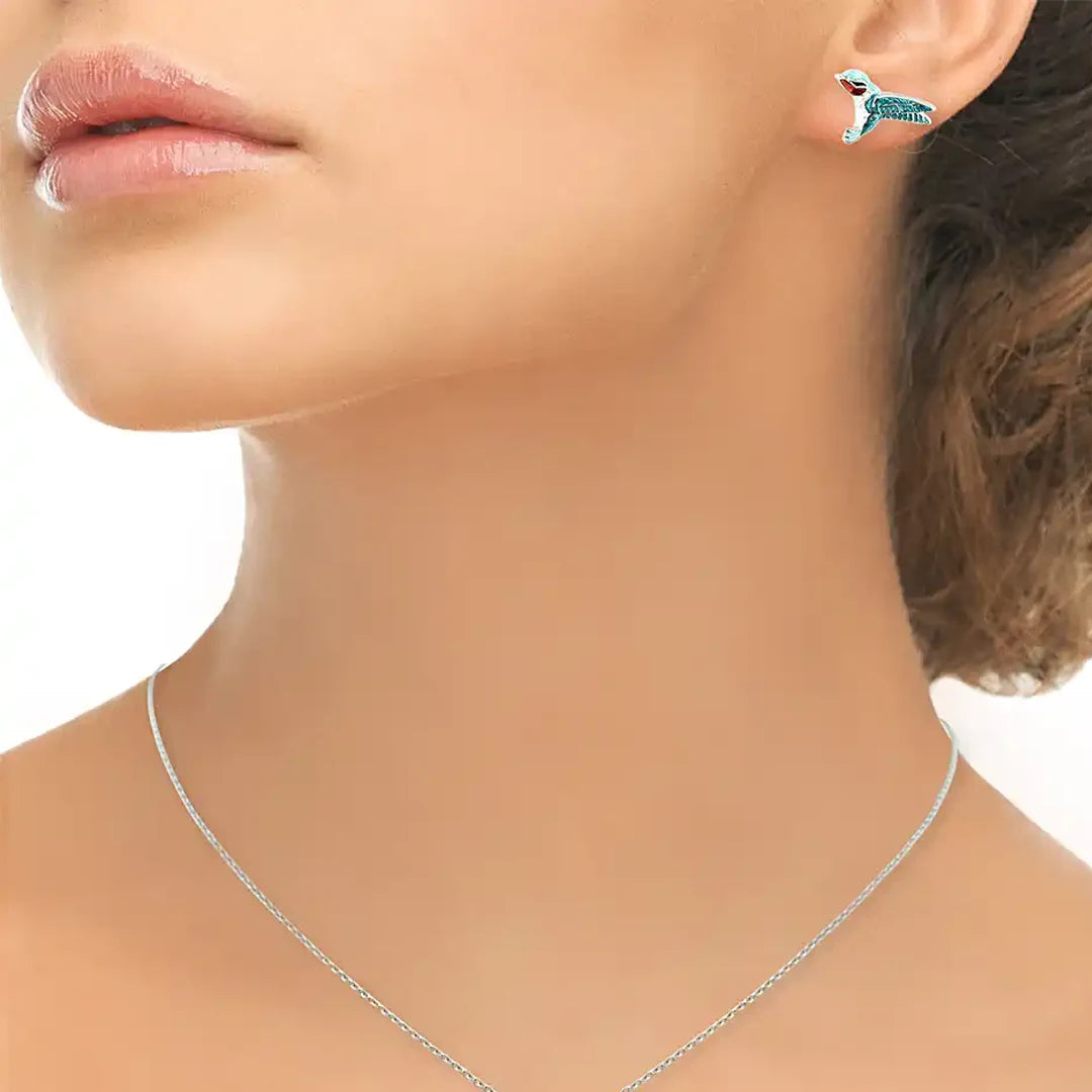 Nicole Barr Nature Green Hummingbird Flight Sterling Silver Stud Earrings