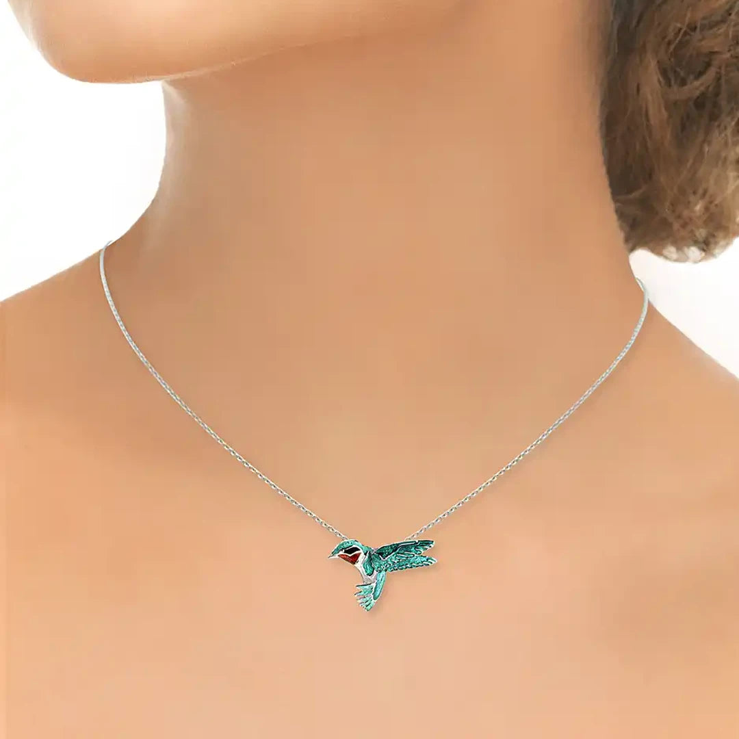 Nicole Barr Nature Green Hummingbird Flight Sterling Silver Pendant