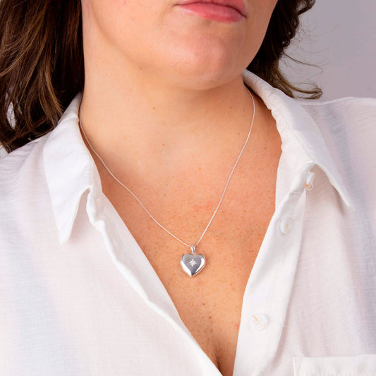 Starburst Sterling Silver Heart Locket White Gold Starburst Sterling Silver Heart Locket White Gold