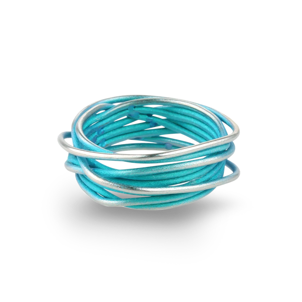 Kingfisher Blue Chaos Patterned Titanium Ring