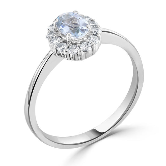0.45ct Aquamarine Diamond Halo Engagement Ring White Gold 0.45ct Aquamarine Diamond Halo Engagement Ring White Gold