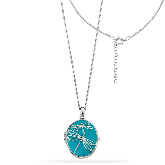 Dragonfly Blue Enamel Locket Pendant White Gold Dragonfly Blue Enamel Locket Pendant White Gold