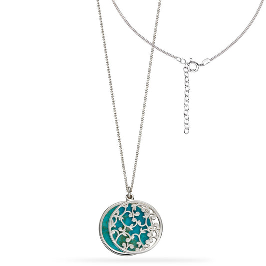 Turquoise and Mural Disc Pendant White Gold Turquoise and Mural Disc Pendant White Gold