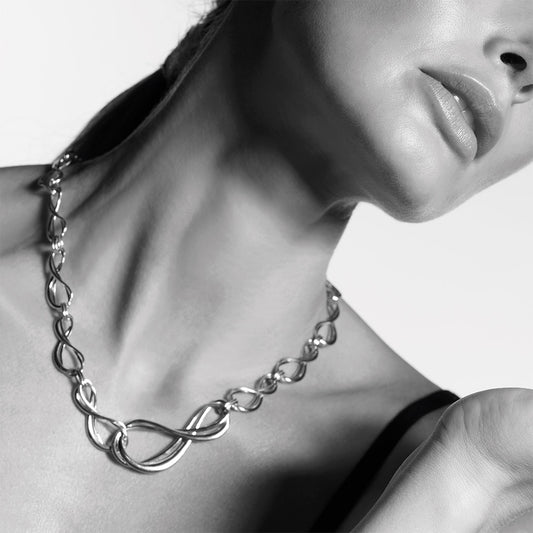 Kit Heath Infinity Grande Link Sterling Silver Collar Necklace White Gold Kit Heath Infinity Grande Link Sterling Silver Collar Necklace White Gold