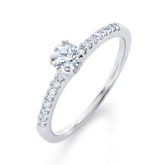 0.33ct Solitaire Diamond and Pave Diamond shoulder Engagement Ring White Gold