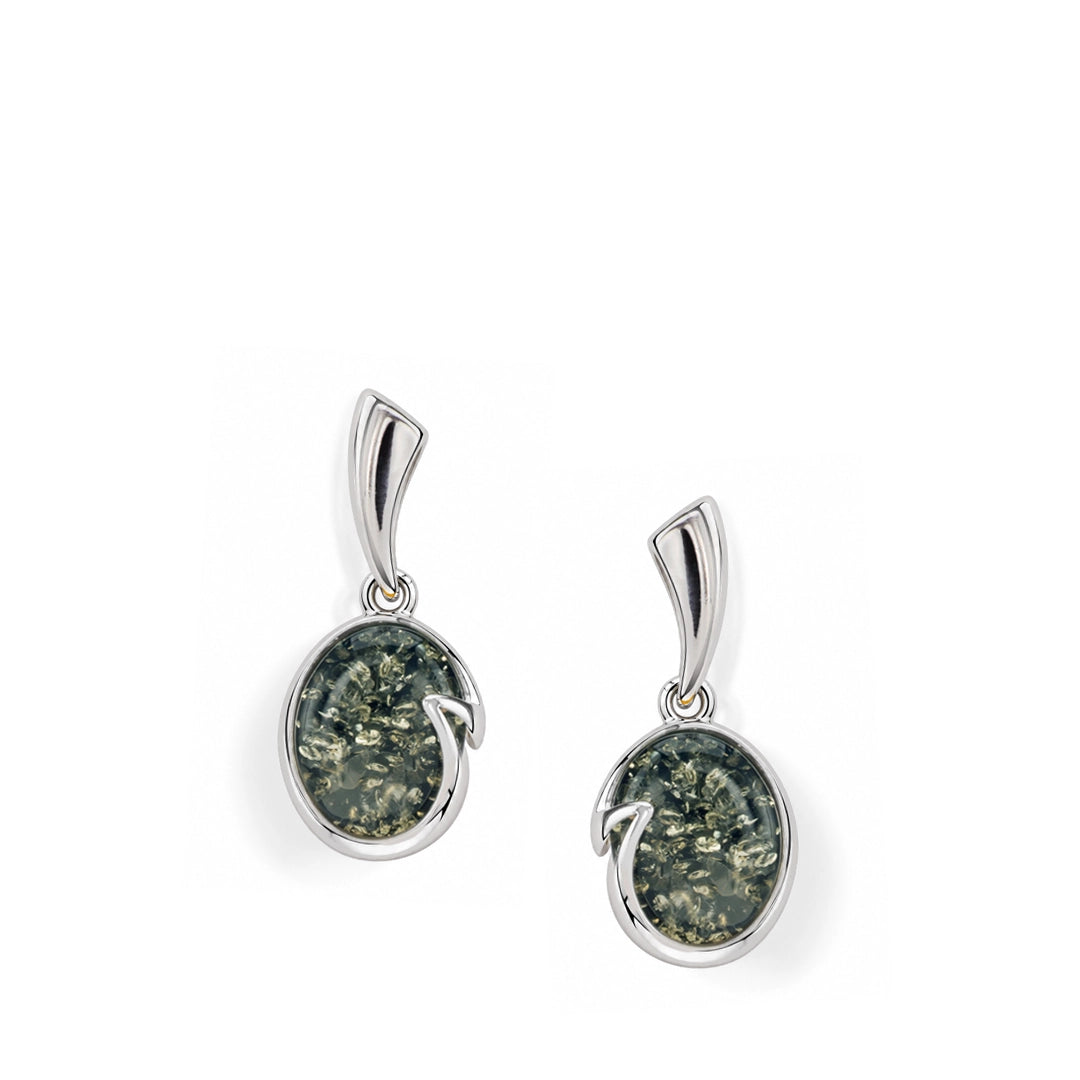 Luminor Sterling Silver Oval Green Amber Earrings