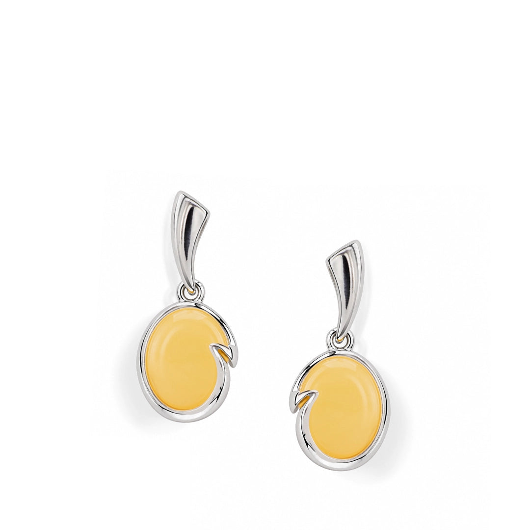 Luminor Sterling Silver Oval Milk Amber Earrings